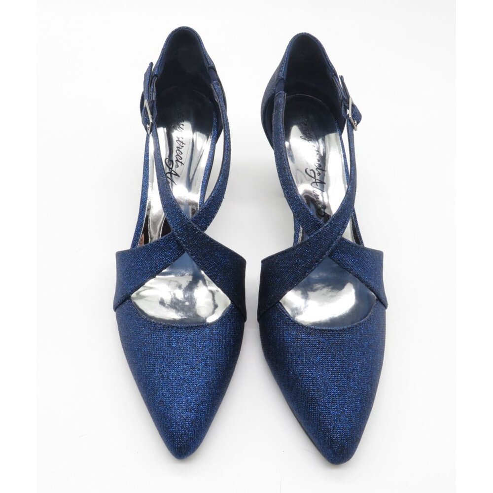 Easy Street Alive @ 5 Navy Glitter Strappy Heels Pointed Toe 6 NEW
